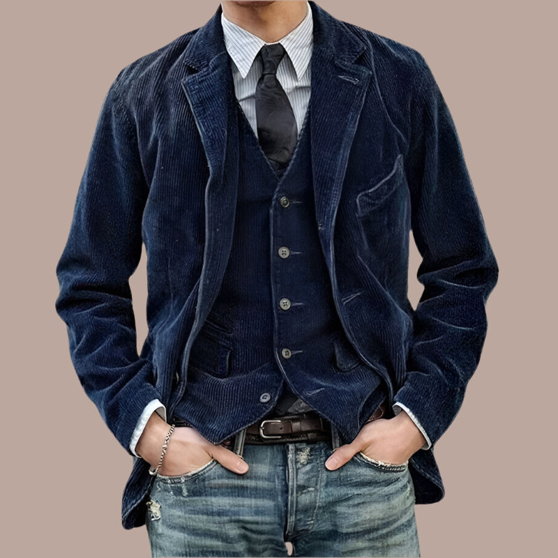 Men’s Corduroy Blazer – Tailored Fit – Notched Lapel – 2-Button – Smart Casual