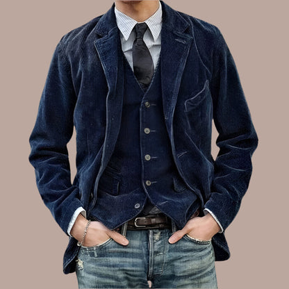 Men’s Corduroy Blazer – Tailored Fit – Notched Lapel – 2-Button – Smart Casual