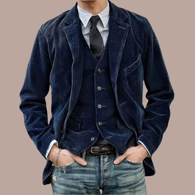 Men’s Corduroy Blazer – Tailored Fit – Notched Lapel – 2-Button – Smart Casual