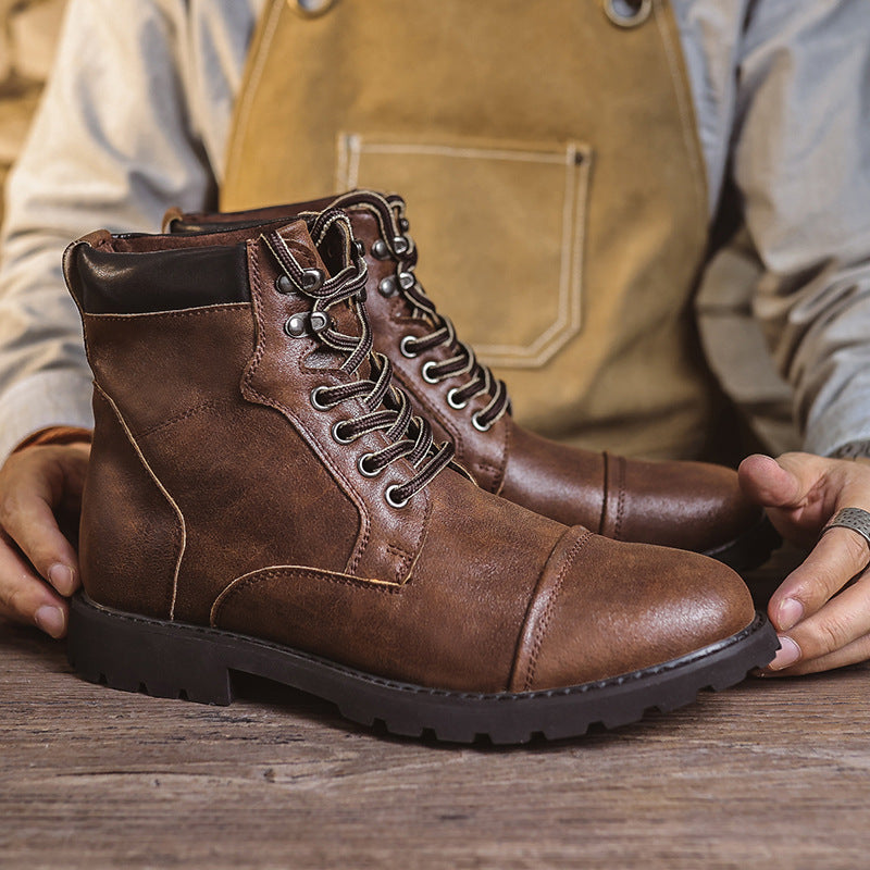 Men’s Ankle Boots – Leather Look – Lace-Up – Cushioned Collar – Treaded Sole