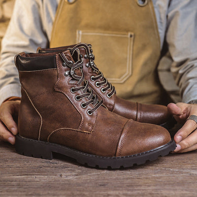 Men’s Ankle Boots – Leather Look – Lace-Up – Cushioned Collar – Treaded Sole