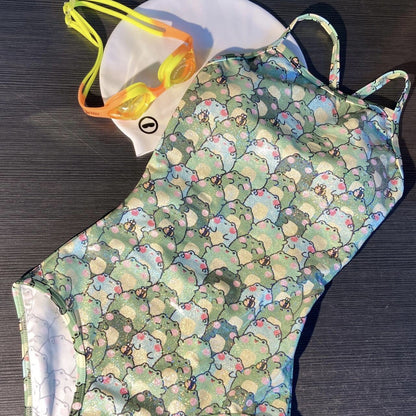 Women's Swimsuit - Crisscross Strappy Back - Adorable Frog Pattern