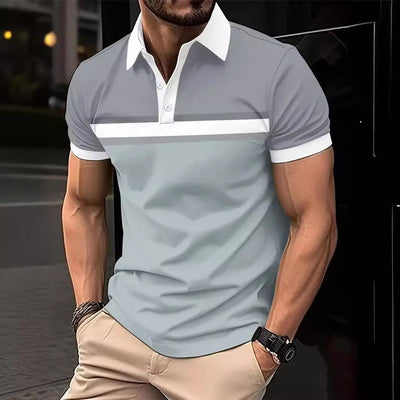 Men’s Polo Shirt – Slim Fit – Cotton – Striped Chest – Contrast Collar – Button Placket