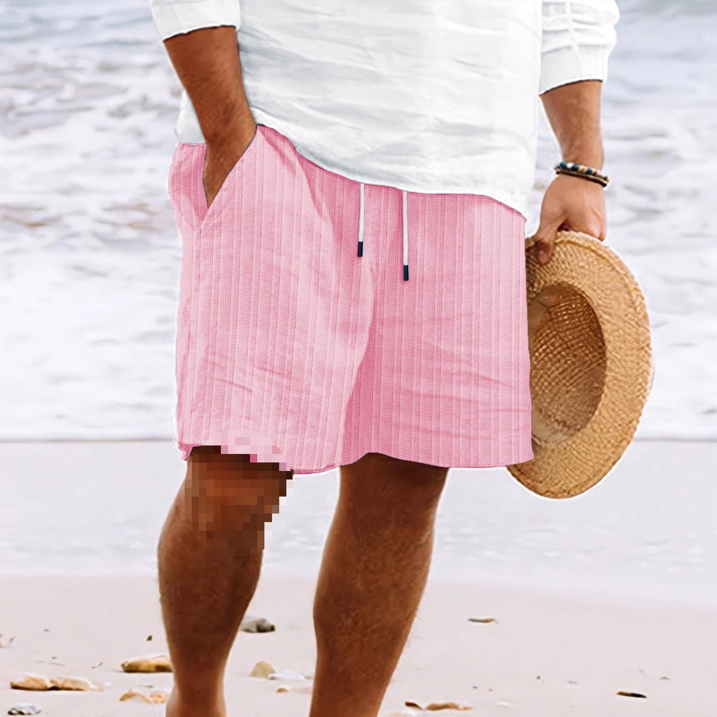Men’s Shorts – Cotton Linen Blend – Relaxed Fit – Drawstring Waist – Multi Pocket