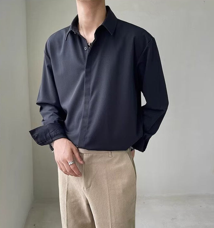 Men’s Dress Shirt – Slim Fit – Long Sleeve – Hidden Placket – Stretch Fabric