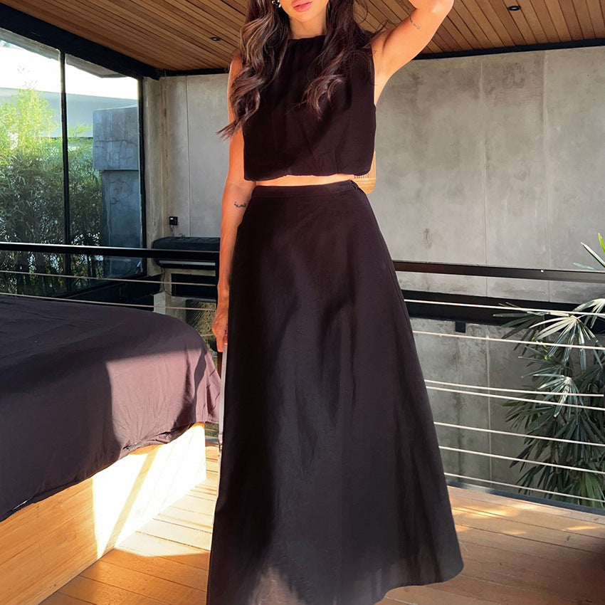 Women’s Two-Piece Set – Crop Top & Midi Skirt – Relaxed Fit – Breathable Natural Fibers