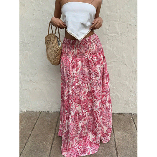 Women’s Maxi Skirt – Relaxed Fit – Cotton – Elastic Waist – Paisley Pattern