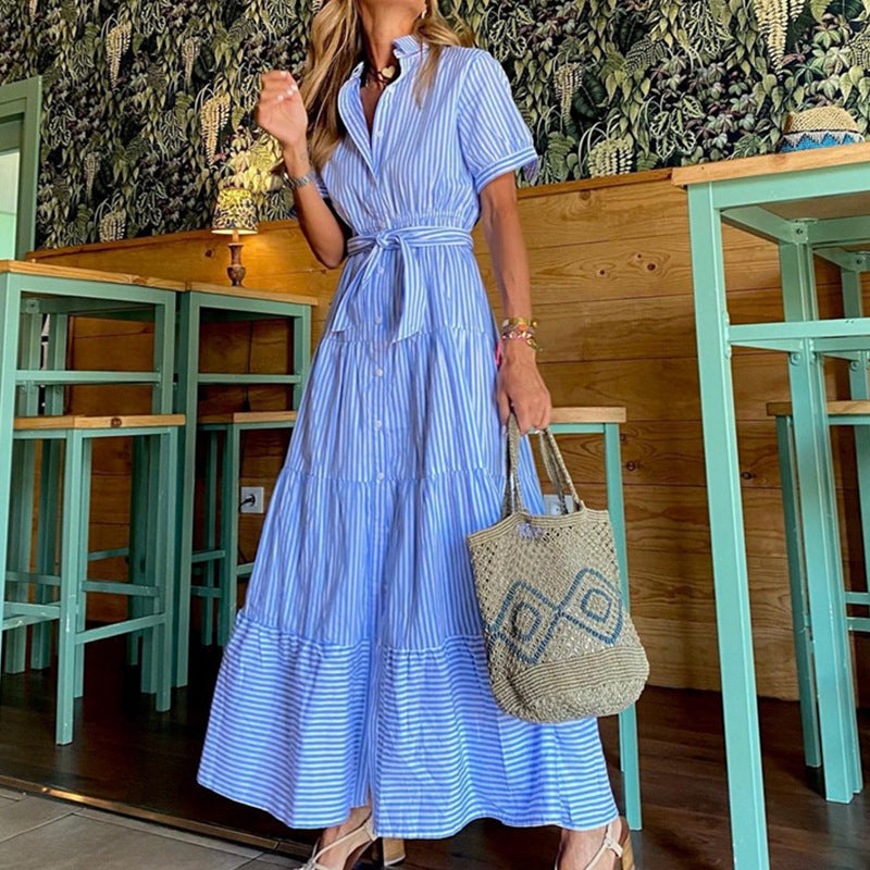 Women’s Midi Dress – Relaxed Fit – Button Front – Tiered Skirt – Breathable Blend