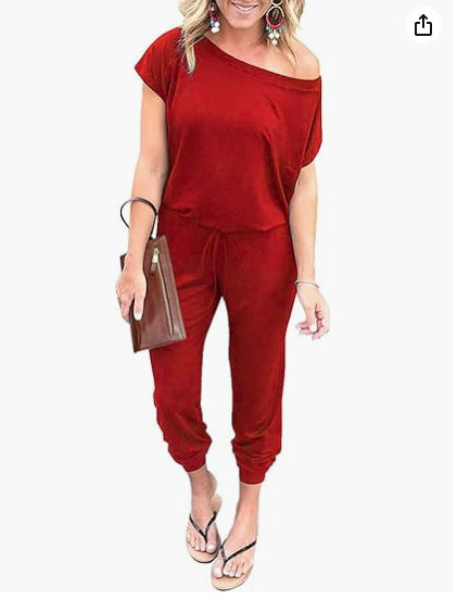 Women's casual loose off-shoulder jumpsuit