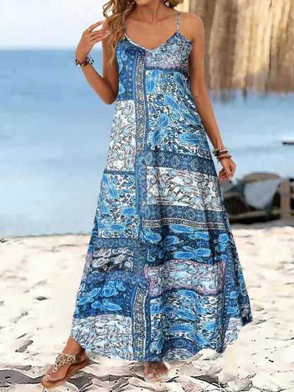 Women’s Maxi Dress – Floral Print – Spaghetti Straps – Relaxed Fit – Cotton