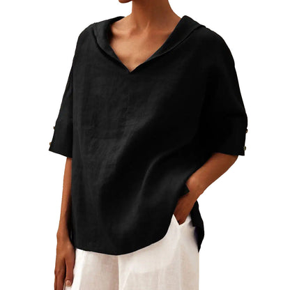 Women’s Shirt – Relaxed Fit – Breathable Blend – V-Neck – Half Sleeve Casual Style