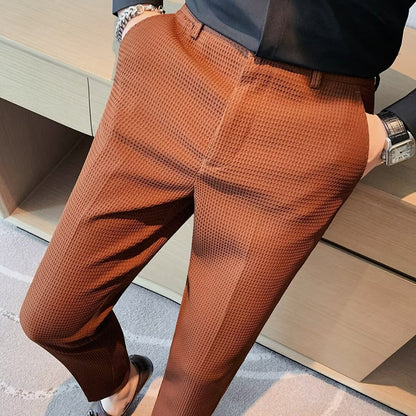 Men’s Cropped Trousers – Slim Fit – Textured Fabric – Tapered Leg – Smart Casual