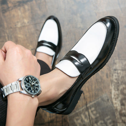 Men’s Loafers – Polished Leather – Slip-On Penny Strap – Two-Tone Rubber Sole