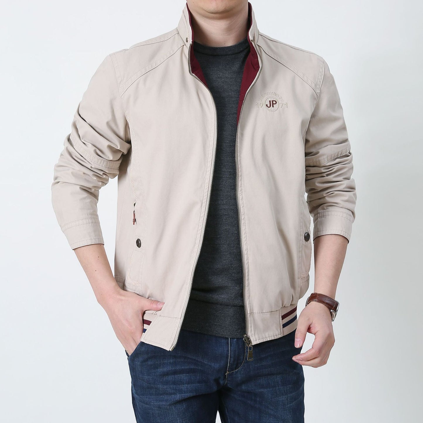 Men’s Reversible Jacket – Cotton Blend – Standard Fit – Zip Front – Side Pockets