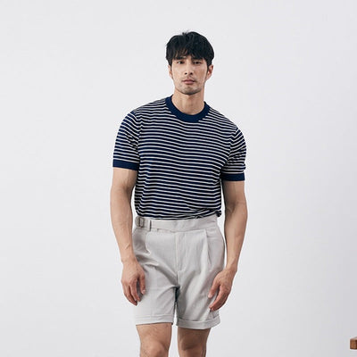 Men’s Knit T-Shirt – Slim Fit – Horizontal Stripe – Ribbed Cuffs – Cotton Blend