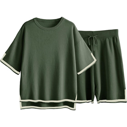 Women’s Knit Sweater Set – Relaxed Fit – Lightweight Breathable – Ribbed Trim