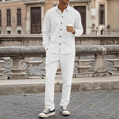 Men’s Shirt and Trousers Set – Corduroy – Relaxed Fit – Button-Up Casual Outfit