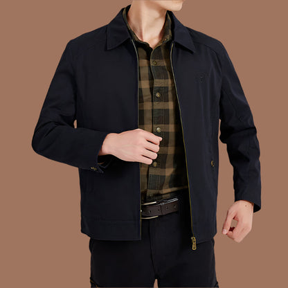 Men’s Jacket – Cotton Blend – Relaxed Fit – Zipper Front – Buttoned Pockets – Hip Length