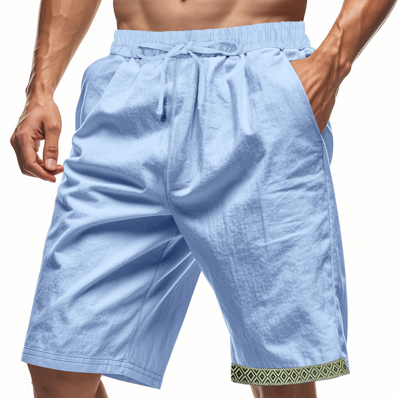 Men's Shorts – Loose Fit – Drawstring Waist – Boho Trim – Side Pockets