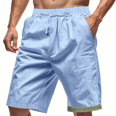 Men's Shorts – Loose Fit – Drawstring Waist – Boho Trim – Side Pockets