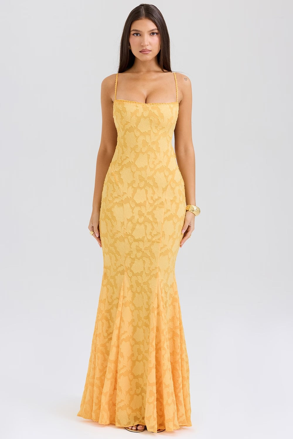 Women’s Maxi Dress – Slim Fit – Lace Detail – Spaghetti Straps – Formal Occasion Wear