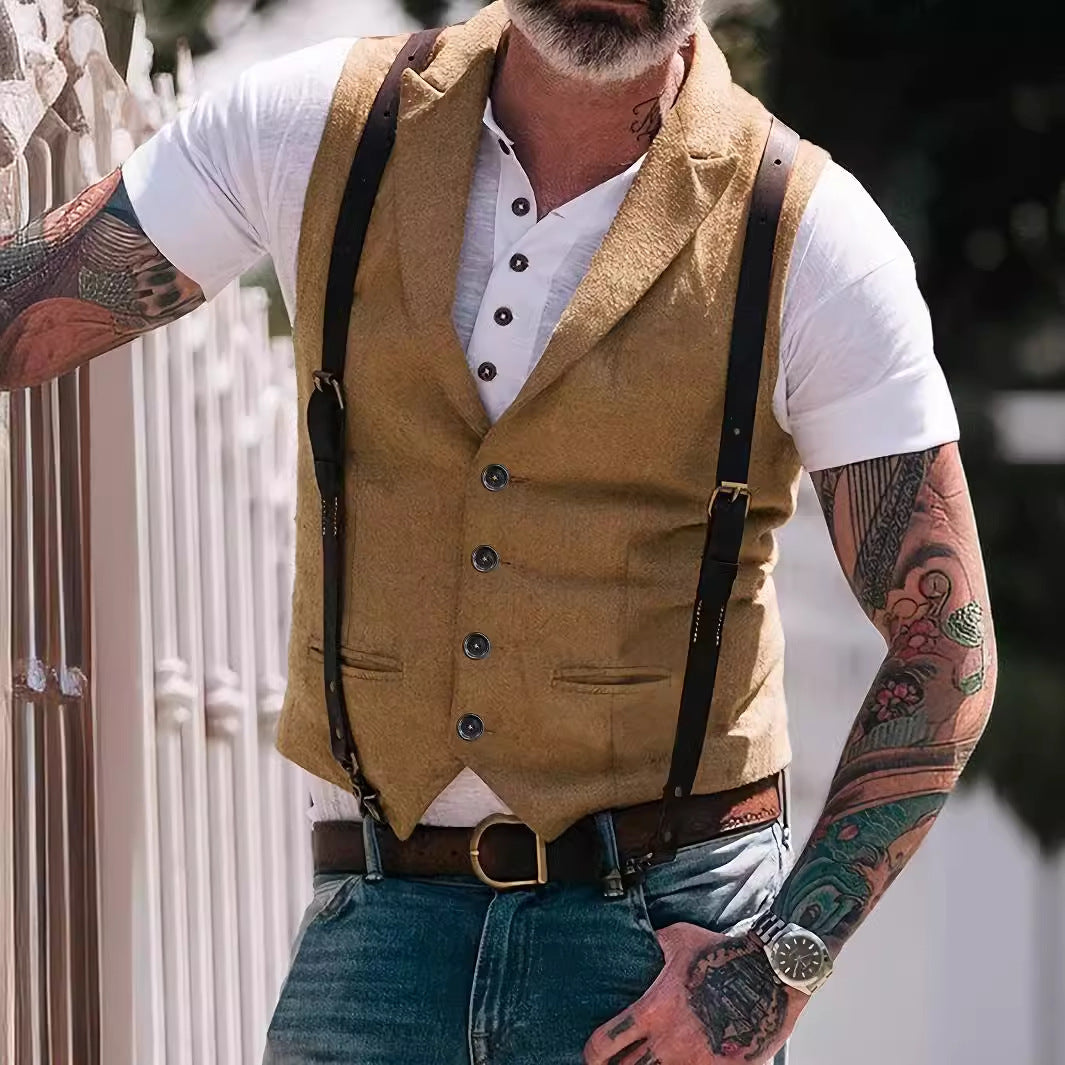 Men’s Vest – Slim Fit – Wool Blend – Notched Lapel – Button Front – Business Casual