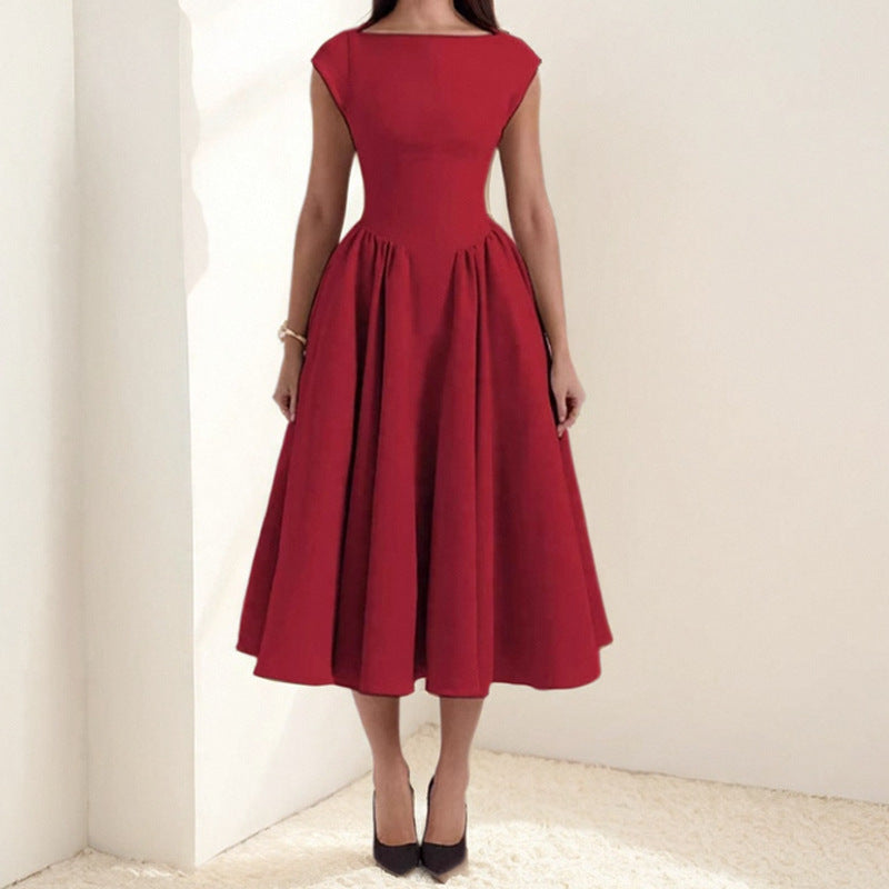 Women’s Midi Dress – Sleeveless – Slim Fit Bodice – Flared Skirt – Round Neck