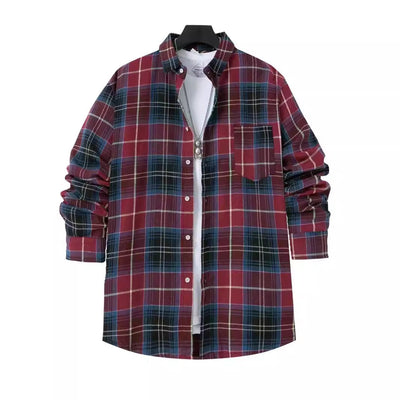 Men’s Checked Shirt – Oversized Fit – Cotton – Long Sleeve – Chest Pocket