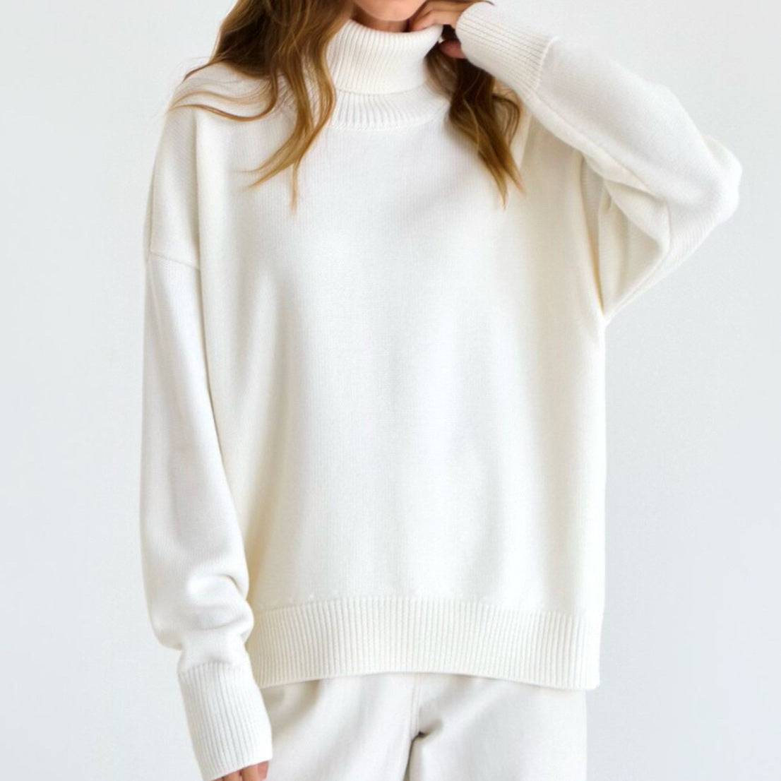 Women's oversized turtleneck basic knit sweater