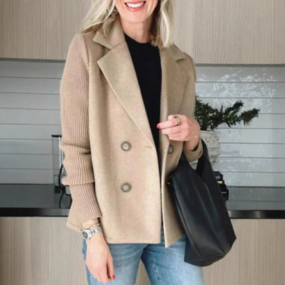 Women’s Blazer – Oversized Fit – Double-Breasted – Soft Knit – Ribbed Sleeves