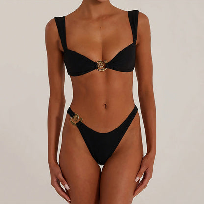 Women’s Bikini Set – Cut-Out Design – High Cut – Snug Fit – Metallic Accents