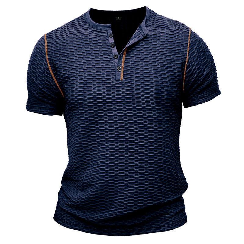 Men’s Henley Shirt – Slim Fit – Textured Knit – Short Sleeve Casual Wear