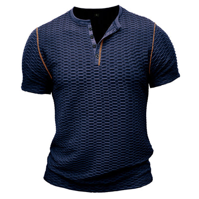 Men’s Henley Shirt – Slim Fit – Textured Knit – Short Sleeve Casual Wear