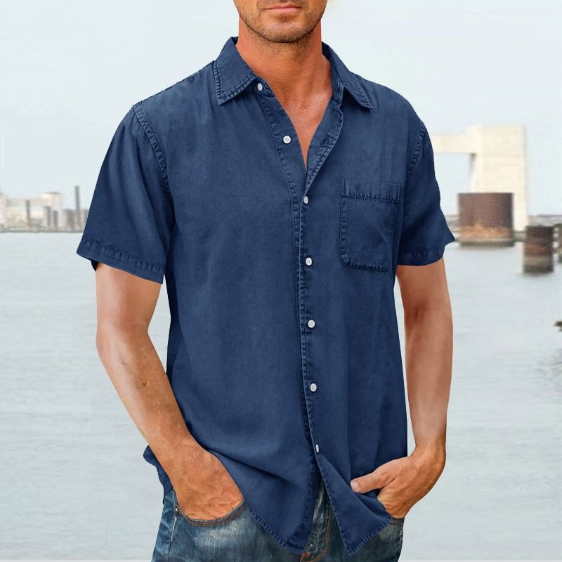 Men’s Short Sleeve Shirt – Relaxed Fit – Button Front – Chest Pocket – Natural Fibers