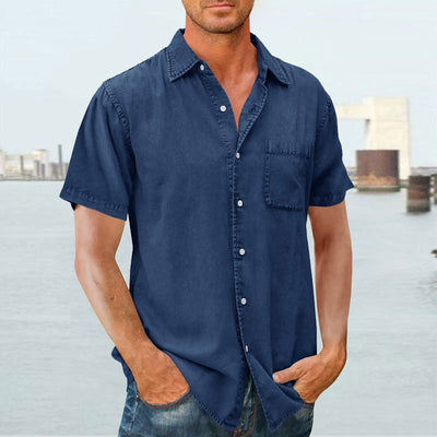 Men’s Short Sleeve Shirt – Relaxed Fit – Button Front – Chest Pocket – Natural Fibers