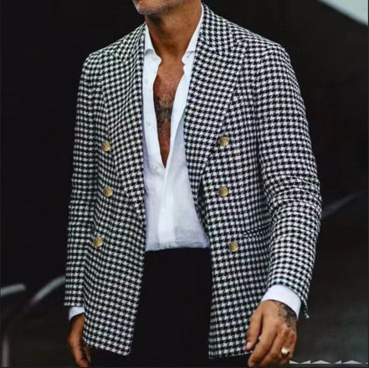 Men’s Blazer – Slim Fit – Check Pattern – Double Breasted Formal Jacket