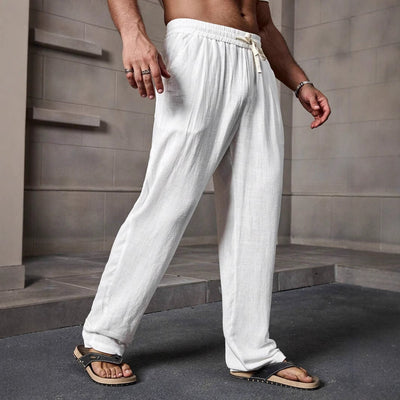 Men’s Casual Trousers – Loose Fit – Breathable Blend – Elastic Waist – Full Length