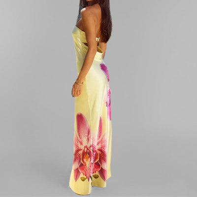 Women’s Maxi Dress – Strapless – Slim Fit – Floral Print – Lightweight Elegant Fabric