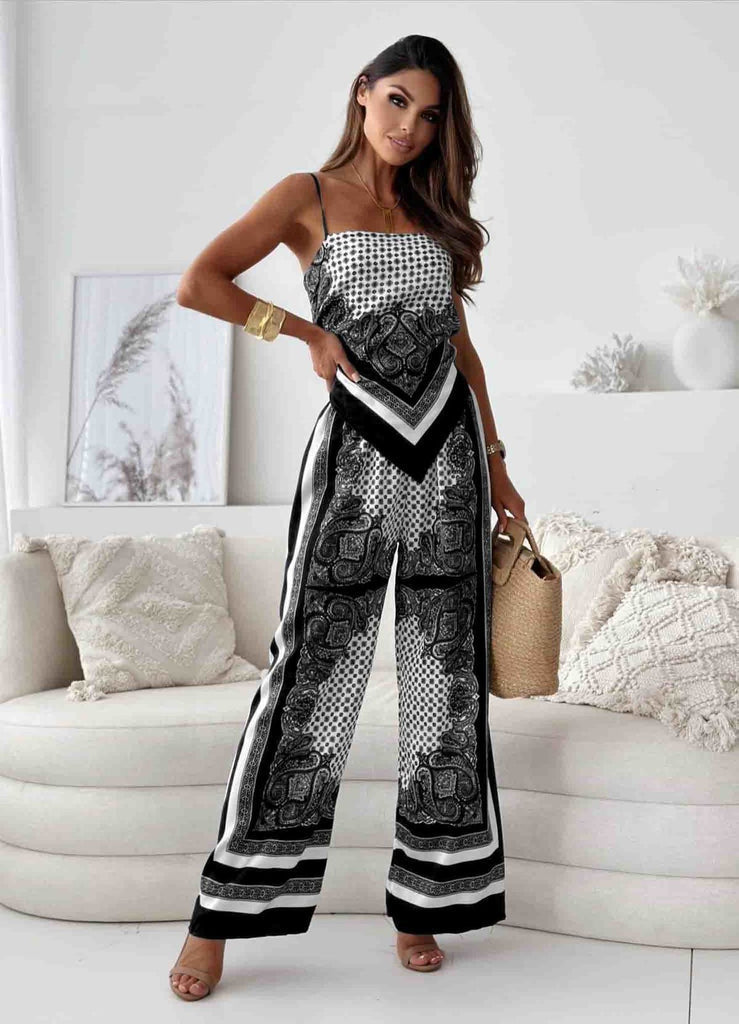 Women’s Two-Piece Set – Relaxed Fit – Luxury Fabric – Spaghetti Straps – Wide Leg
