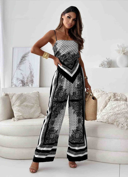 Women’s Two-Piece Set – Relaxed Fit – Luxury Fabric – Spaghetti Straps – Wide Leg