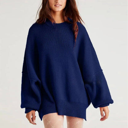 Women’s Pullover Knit Sweater – Oversized Fit – Crew Neck – Long Sleeve – Side Slits