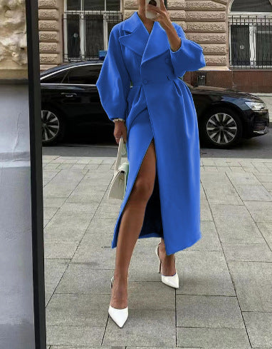 Women's stylish lantern sleeve long coat with collar