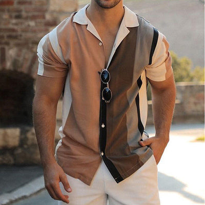 Men’s Short-Sleeve Shirt – Regular Fit – Button-Up – Breathable Blend – Geometric Print
