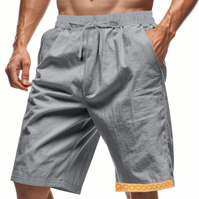 Men's Shorts – Loose Fit – Drawstring Waist – Boho Trim – Side Pockets