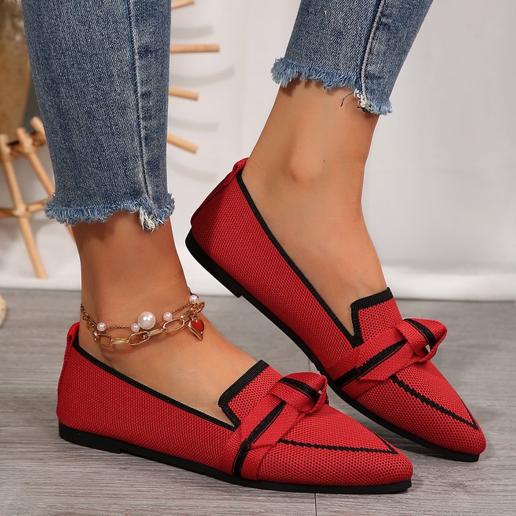 Women’s Flat Shoes – Pointed Toe – Soft Knit – Slip-On with Knot Detail – Versatile Fit