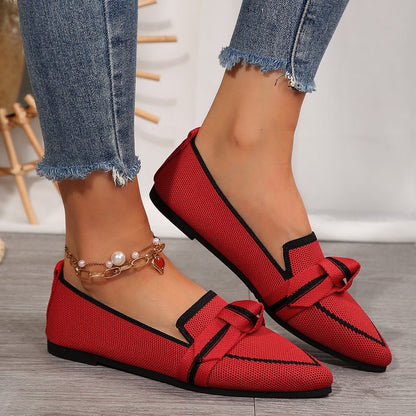 Women’s Flat Shoes – Pointed Toe – Soft Knit – Slip-On with Knot Detail – Versatile Fit