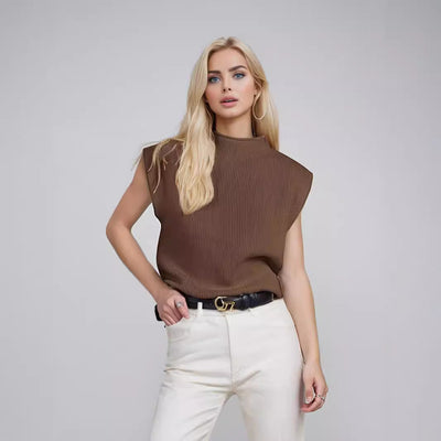 Women’s Sleeveless Turtleneck Sweater – Wool Blend – Relaxed Fit – Ribbed Knit