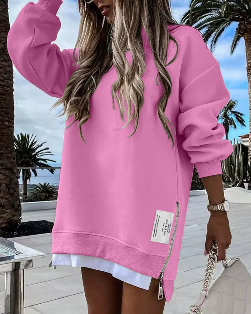 Women’s Sweater Dress – Oversized Fit – Knit Texture – Side Zip – Mini Length