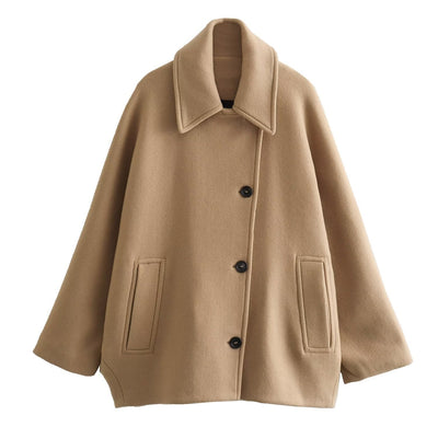 Women’s Wool Jacket – Oversized Fit – Button Front – Wide Collar – Hip Length Casual