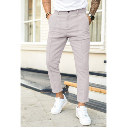 Men’s Slim Fit Trousers – Ankle Length – Woven Fabric – Double Pleat – Belt Loops